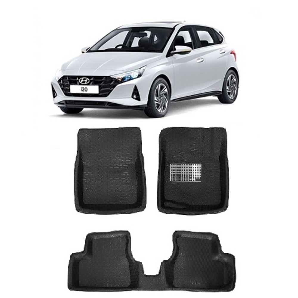4.5D Car Floor Foot Tray Mats for i20 New  - Black